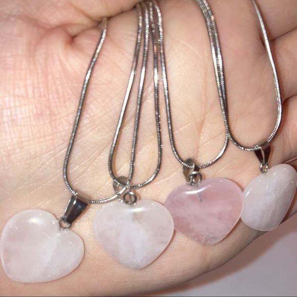 SALE!! Rose Quartz Heart on .925 Silver Necklace Chain - Picture 4 of 6